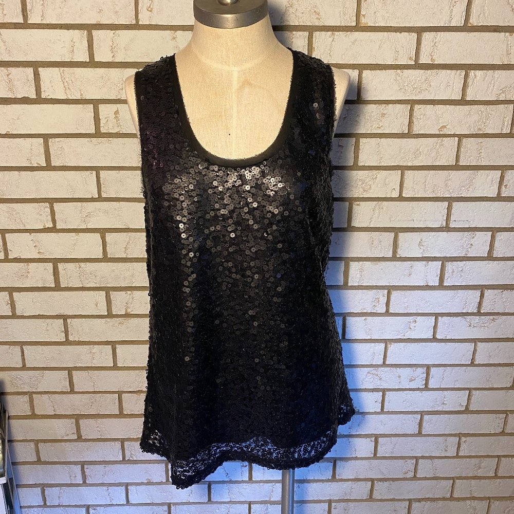 Mono B / Black Sequin Tank  Sz L